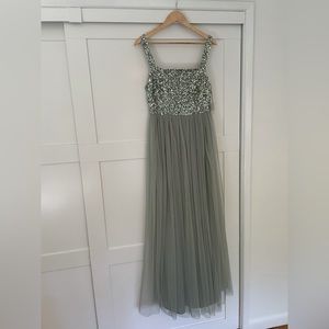 ￼ ASOS Maya bridesmaid square neck tulle dress sage green